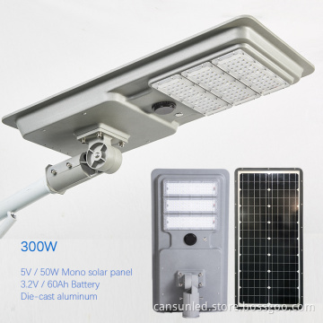 Outdoor Solar LED Street Light with Sunset and Sunrise Mode - Die-Casting Aluminum Arm Split Pole (200W/300W/400W)